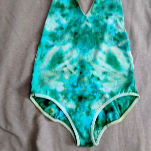 American Apparel Green Tie Dye Bodysuit Small Halter Neck Cotton Blend Festival - Picture 7 of 14